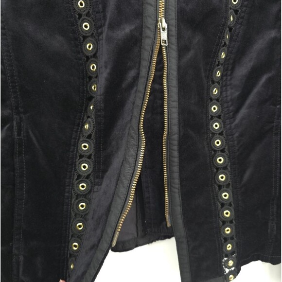 Free People Margot Black Velvet Jacket Lace Inset Grommets Regency Core Zip Up - Picture 8 of 16